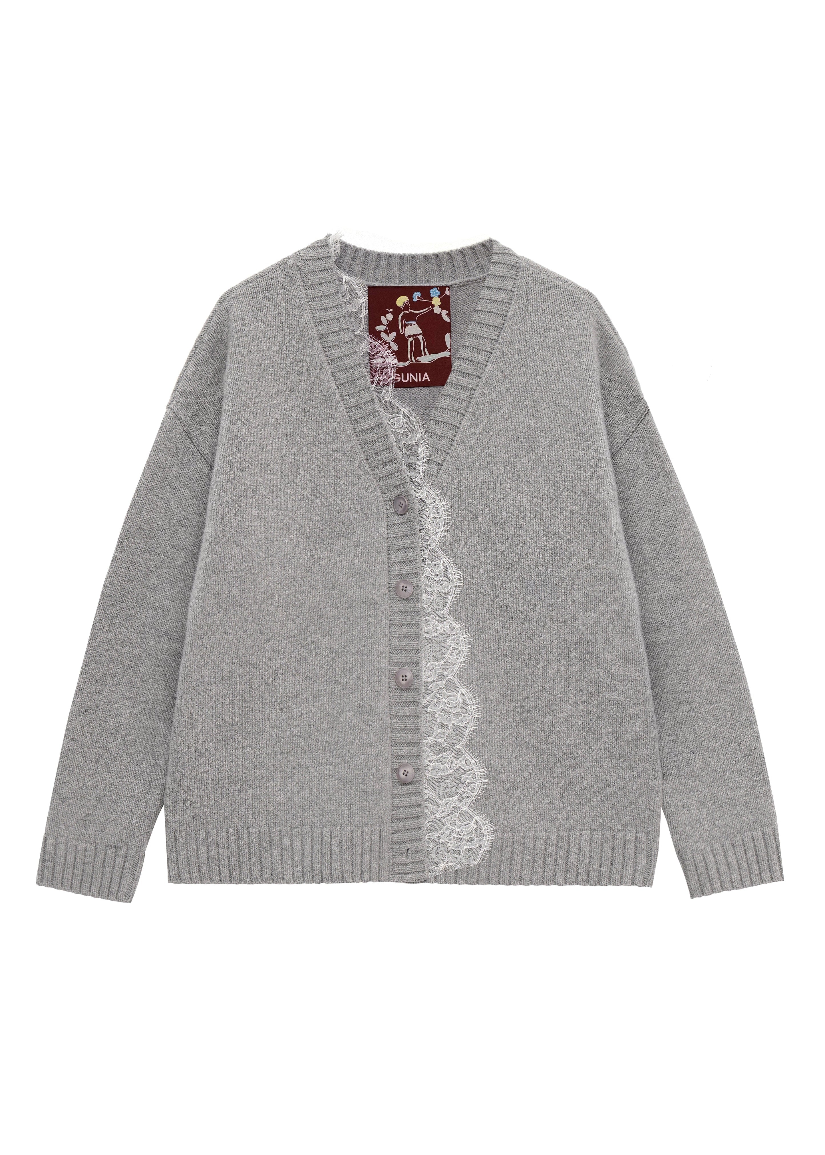 Lace-trimmed Cardigan - Grey