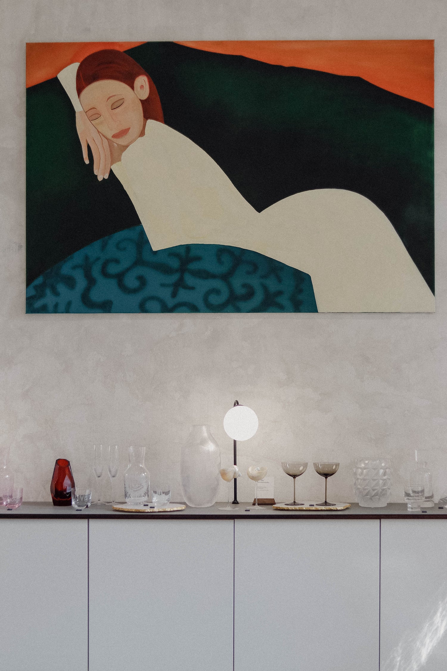 &quot;Daydreaming on a Green-Blue Couch&quot; painting