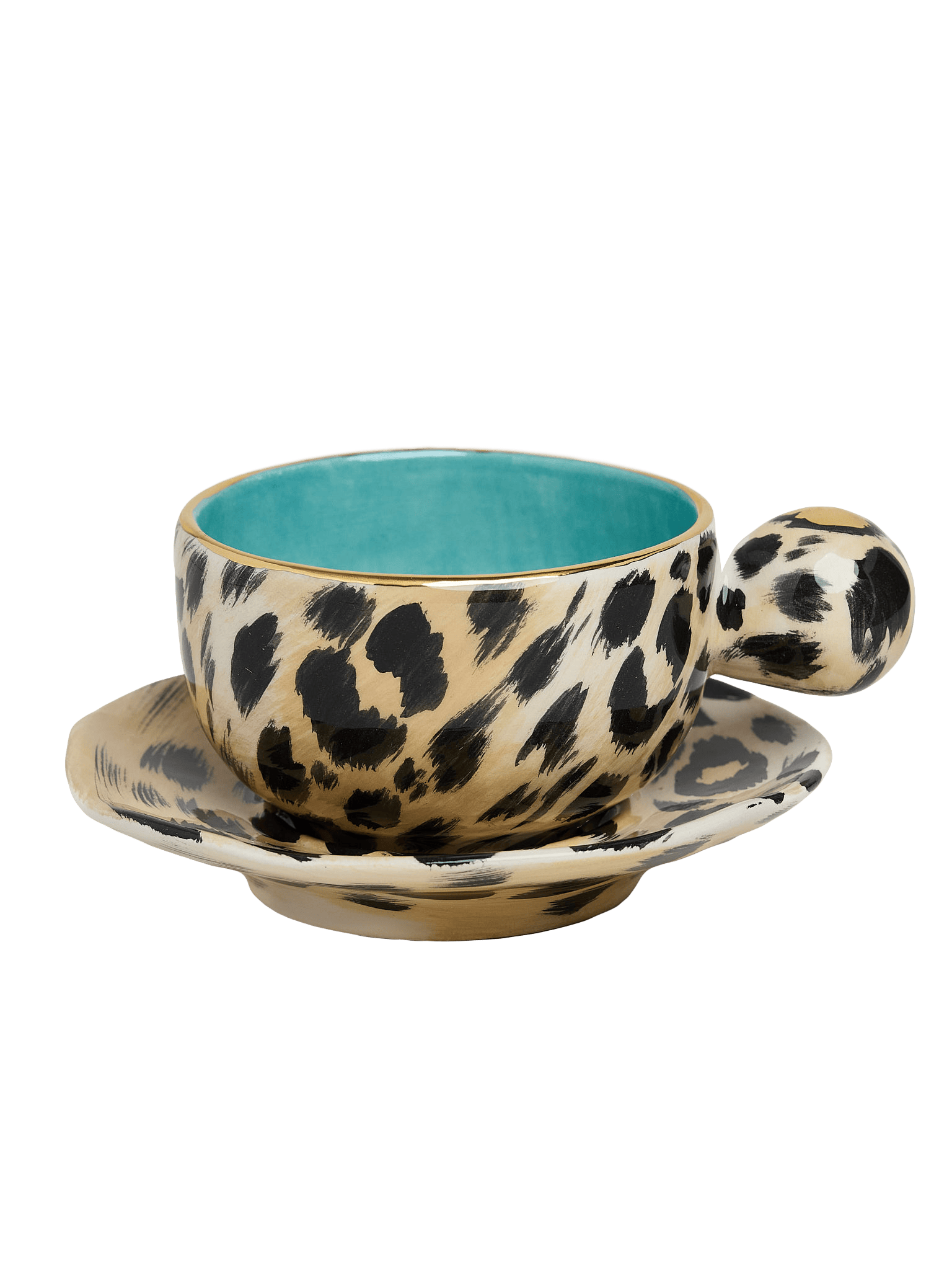 Leopard šálek s podšálkem - tyrkysový