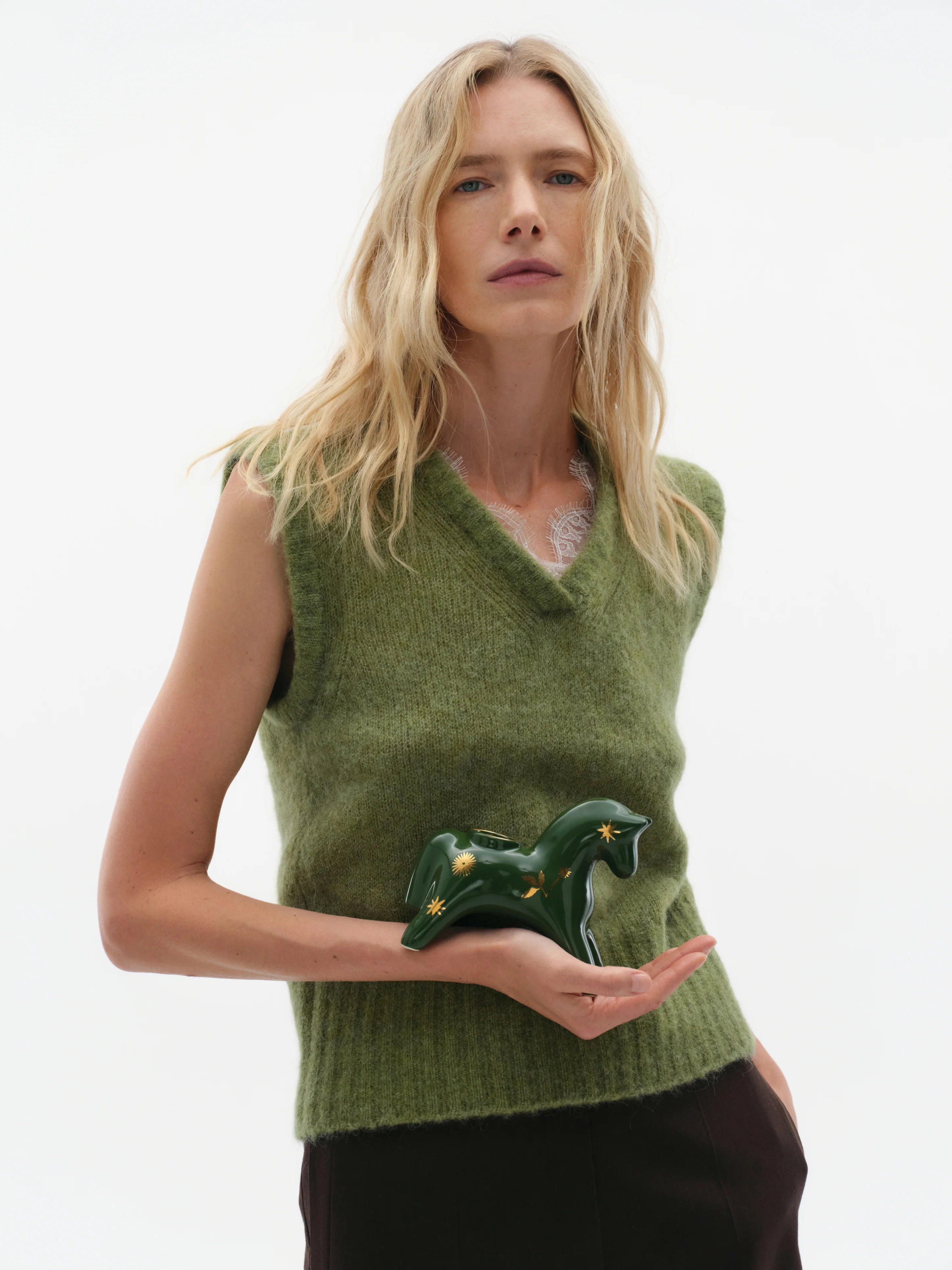 Vesta s krajkovým lemem - Zelená